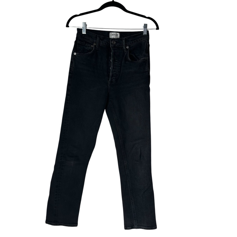 AGOLDE black denim Riley jeans high rise cropped